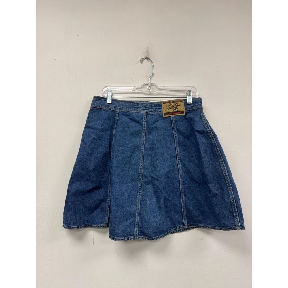 Vintage No Excuses Skirt 30" 15/16 Blue Denim Button A-Line Femme Fatale Y2K‎ - Picture 2 of 7